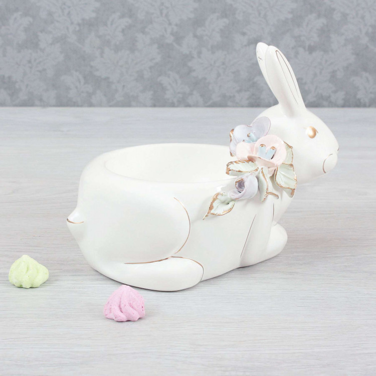 Сувенір-цукерниця Кролик новий, білий, кольорова ліплення
