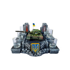 Сувенір патріотичний штоф підставка "Український танк Т-64 БВ" №2 гіпс, подарунковий міні-бар