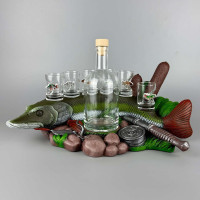 Сувенір патріотичний штоф підставка Щука гіпс, подарунковий міні-бар premium