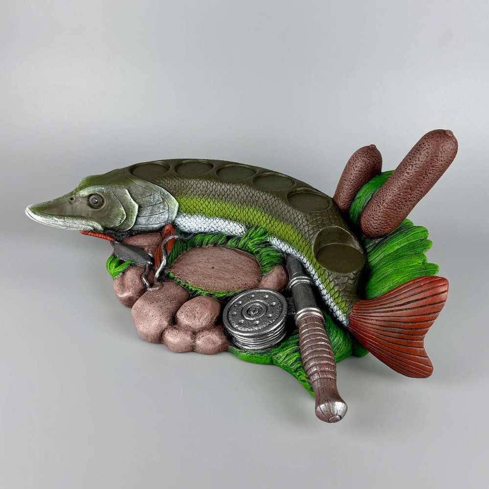 Сувенір патріотичний штоф підставка Щука гіпс, подарунковий міні-бар без посуду