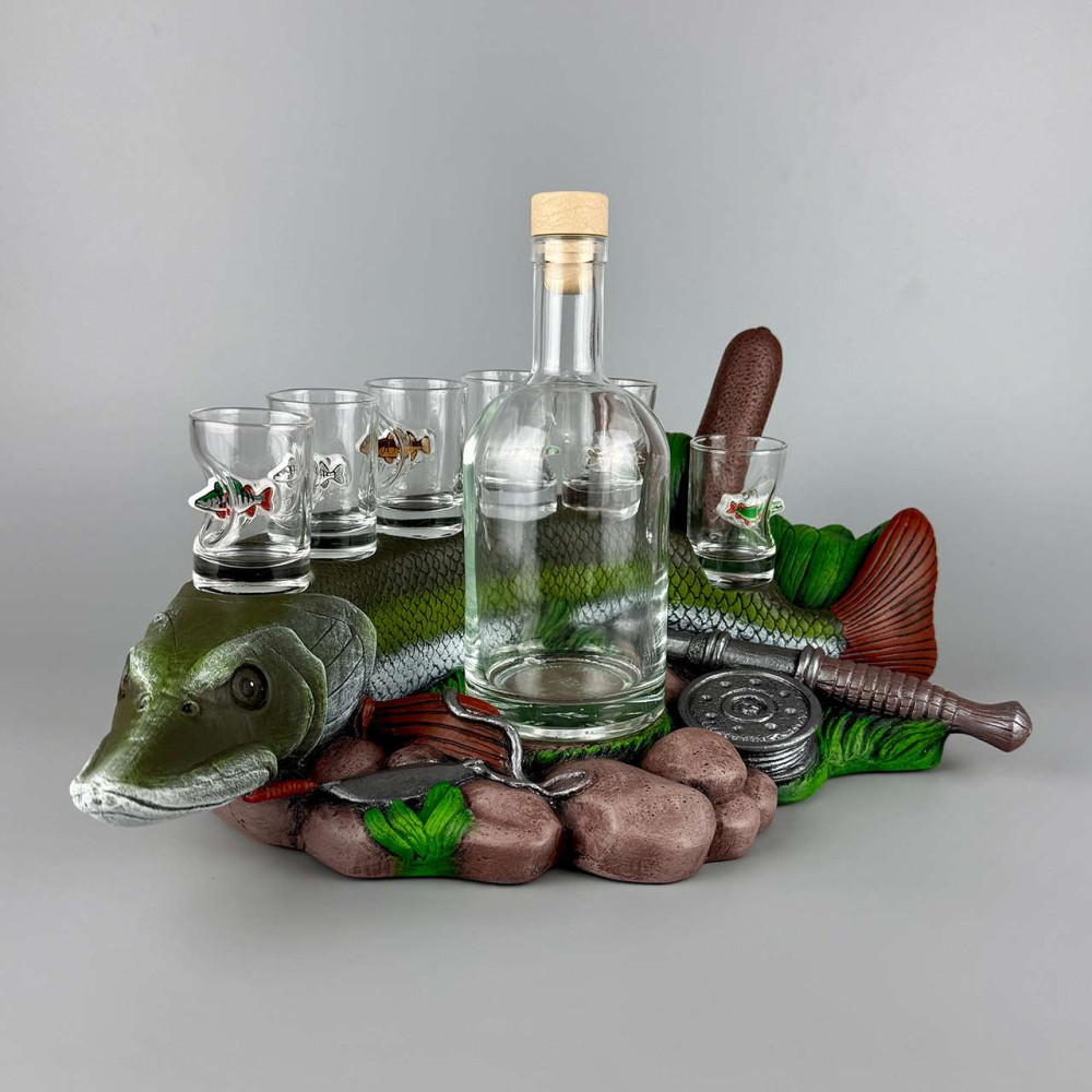 Сувенір патріотичний штоф підставка Щука гіпс, подарунковий міні-бар premium