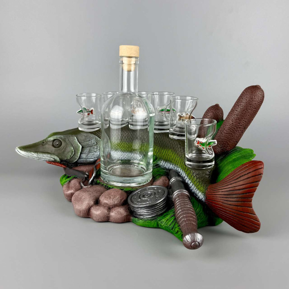 Сувенір патріотичний штоф підставка Щука гіпс, подарунковий міні-бар premium