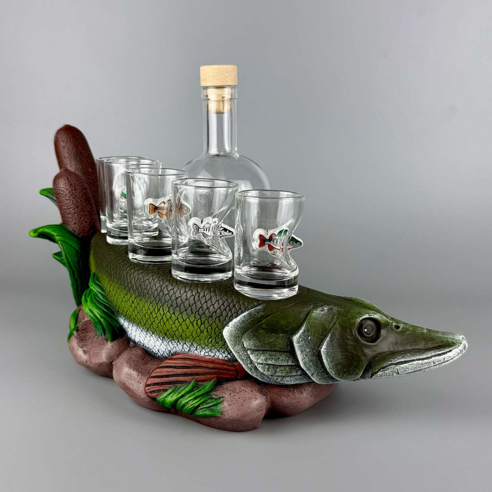 Сувенір патріотичний штоф підставка Щука гіпс, подарунковий міні-бар premium